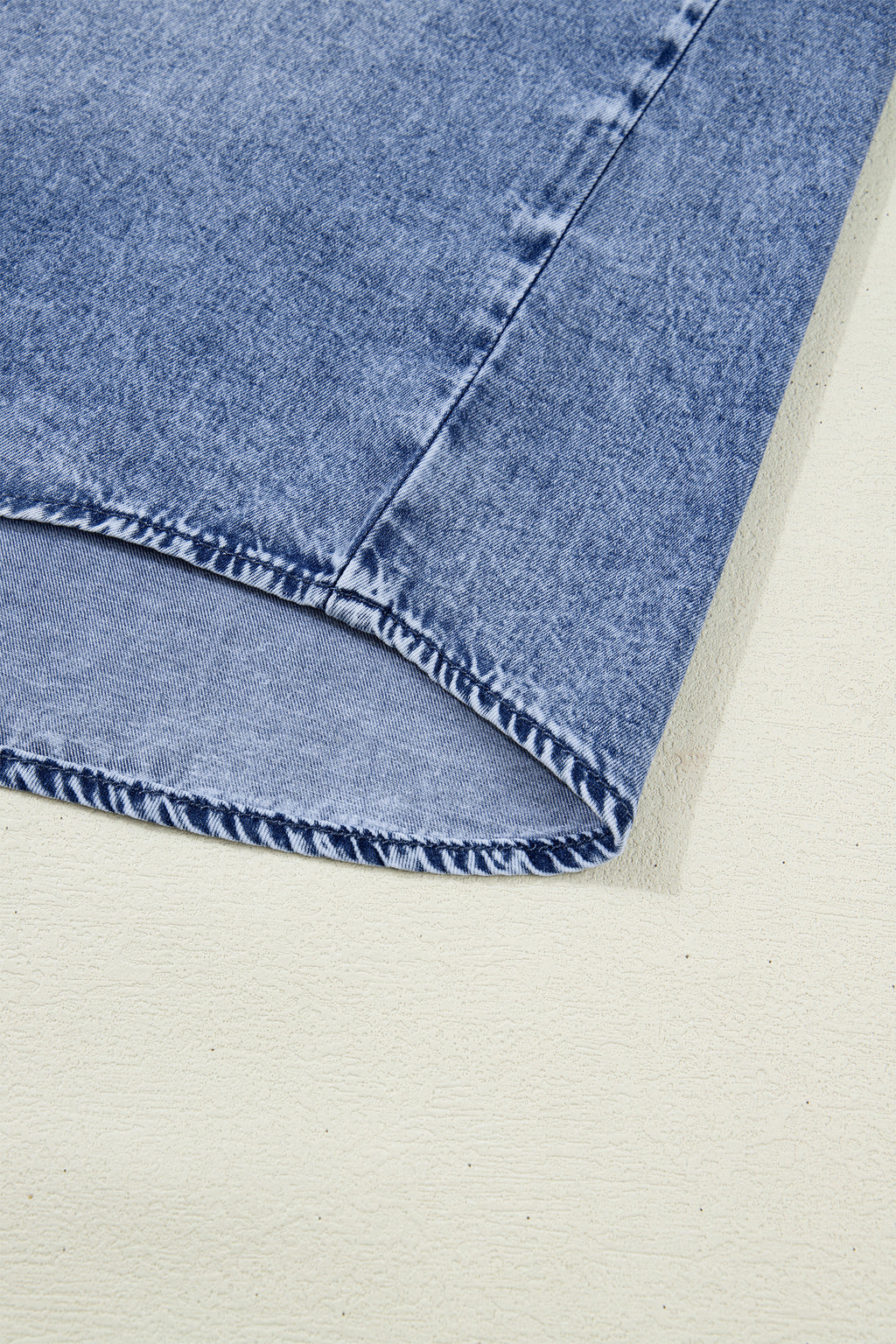 Vintage Wash Denim Ruffle Detail Button Down Shirt