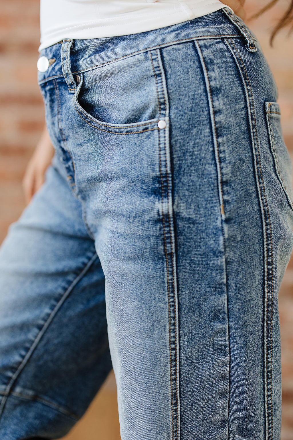 Vintage Washed Seam Detail Straight Leg Jeans
