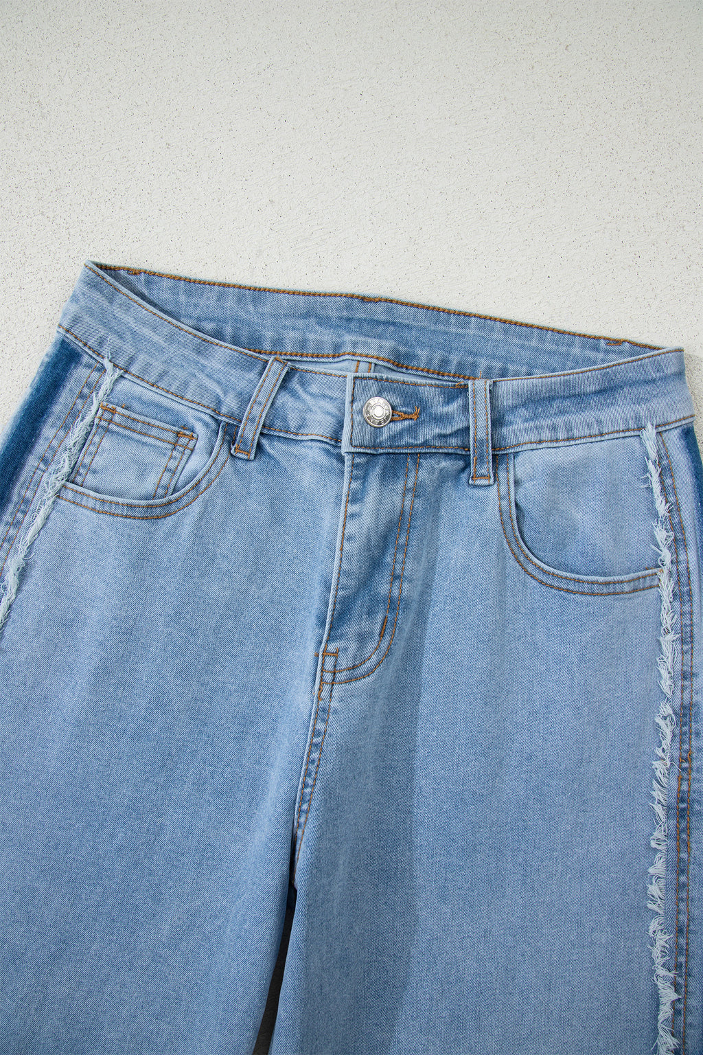 Blue Contrast Stripe Frayed Side Panel Patchwork Jeans