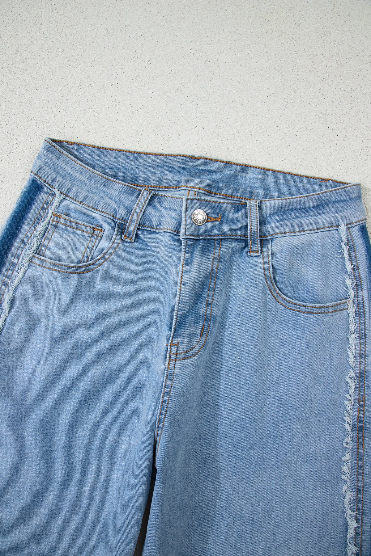 Blue Contrast Stripe Frayed Side Panel Patchwork Jeans