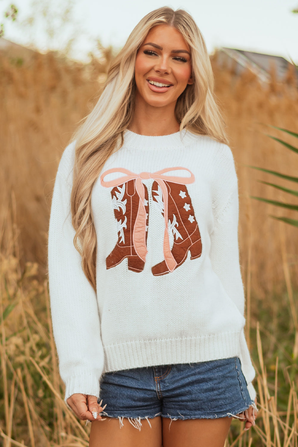 Amanda Embroidered Bow Boots Sweater-2