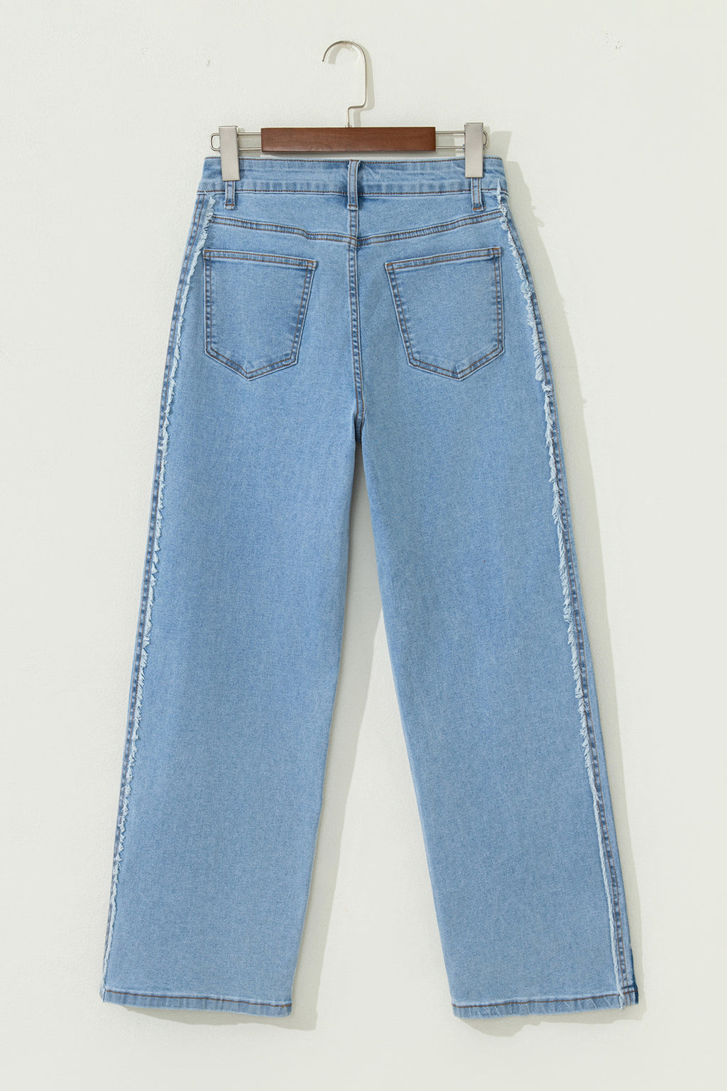 Blue Contrast Stripe Frayed Side Panel Patchwork Jeans