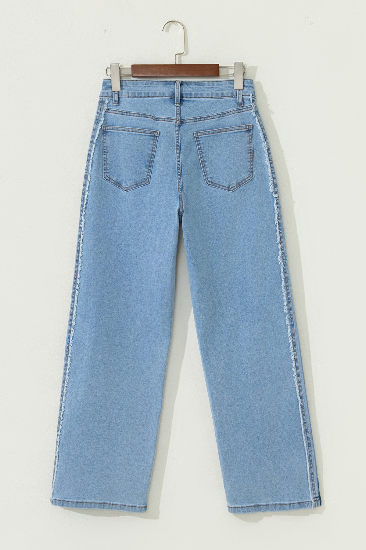 Blue Contrast Stripe Frayed Side Panel Patchwork Jeans