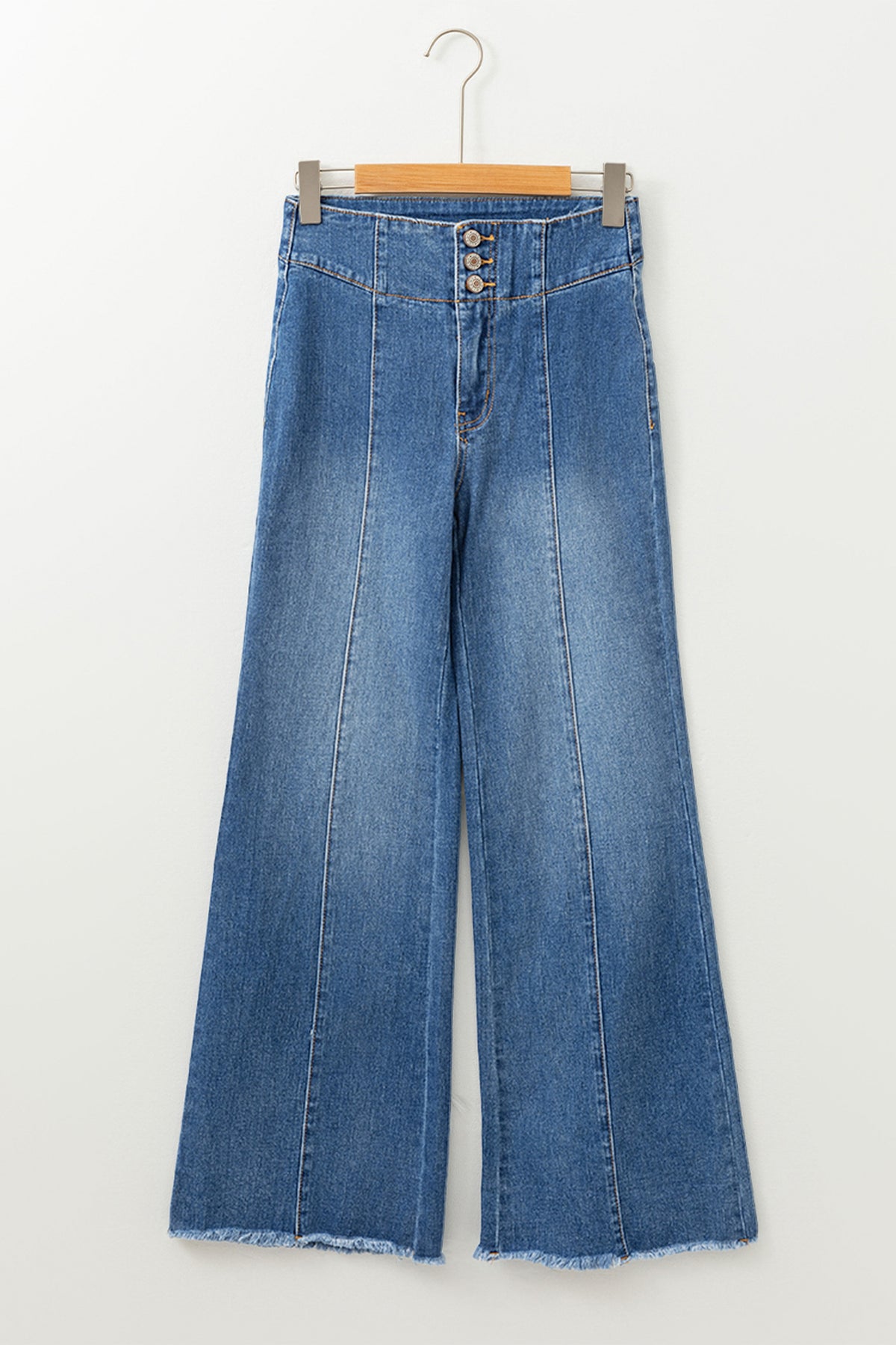 Coffee High Waist Button Fly Raw Hem Flare Jeans