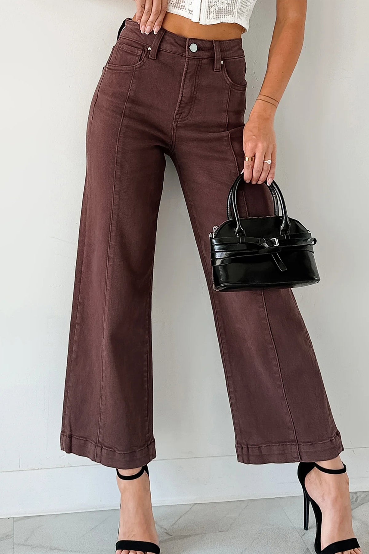Red Wide Leg Seamed Center Cropped Jeans