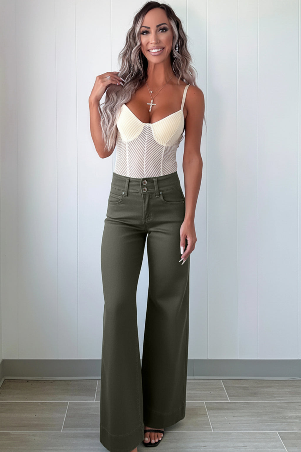Black 2-Button High Waist Flare Jeans