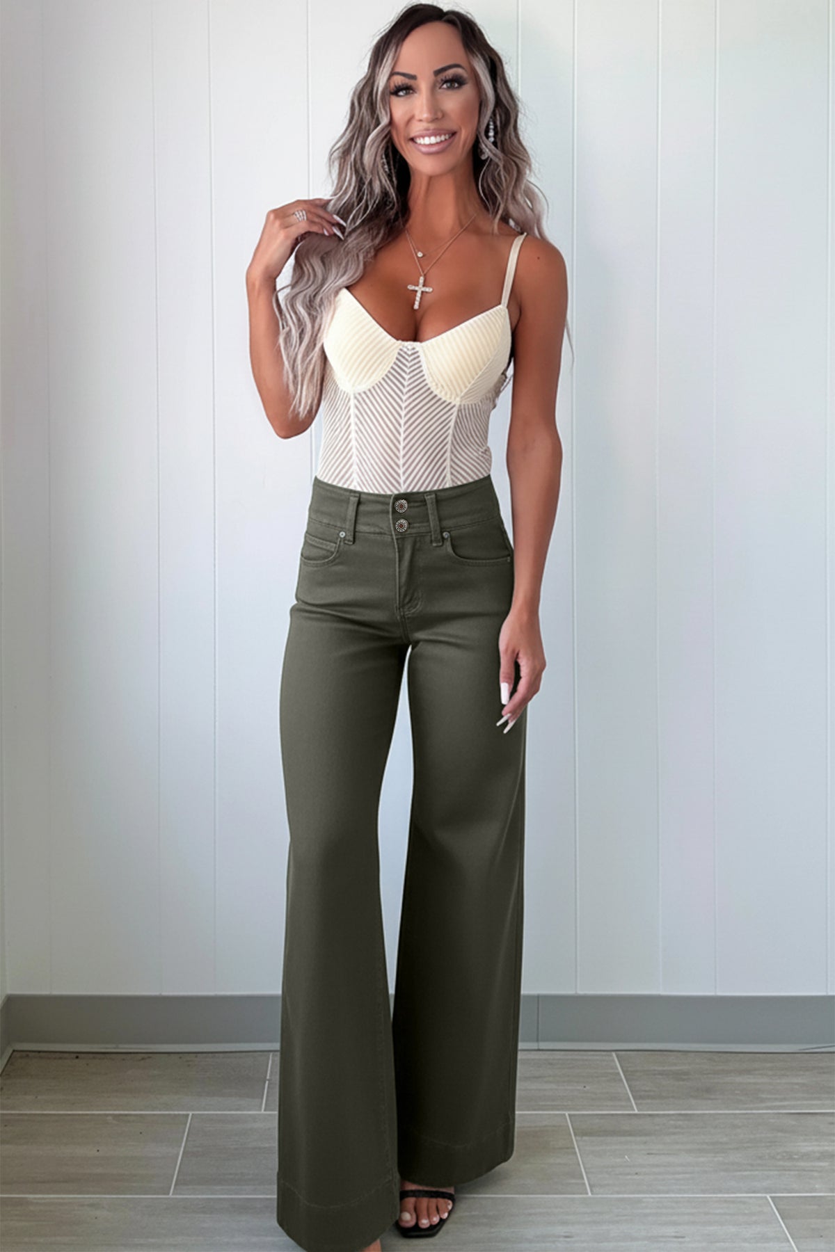 Black 2-Button High Waist Flare Jeans