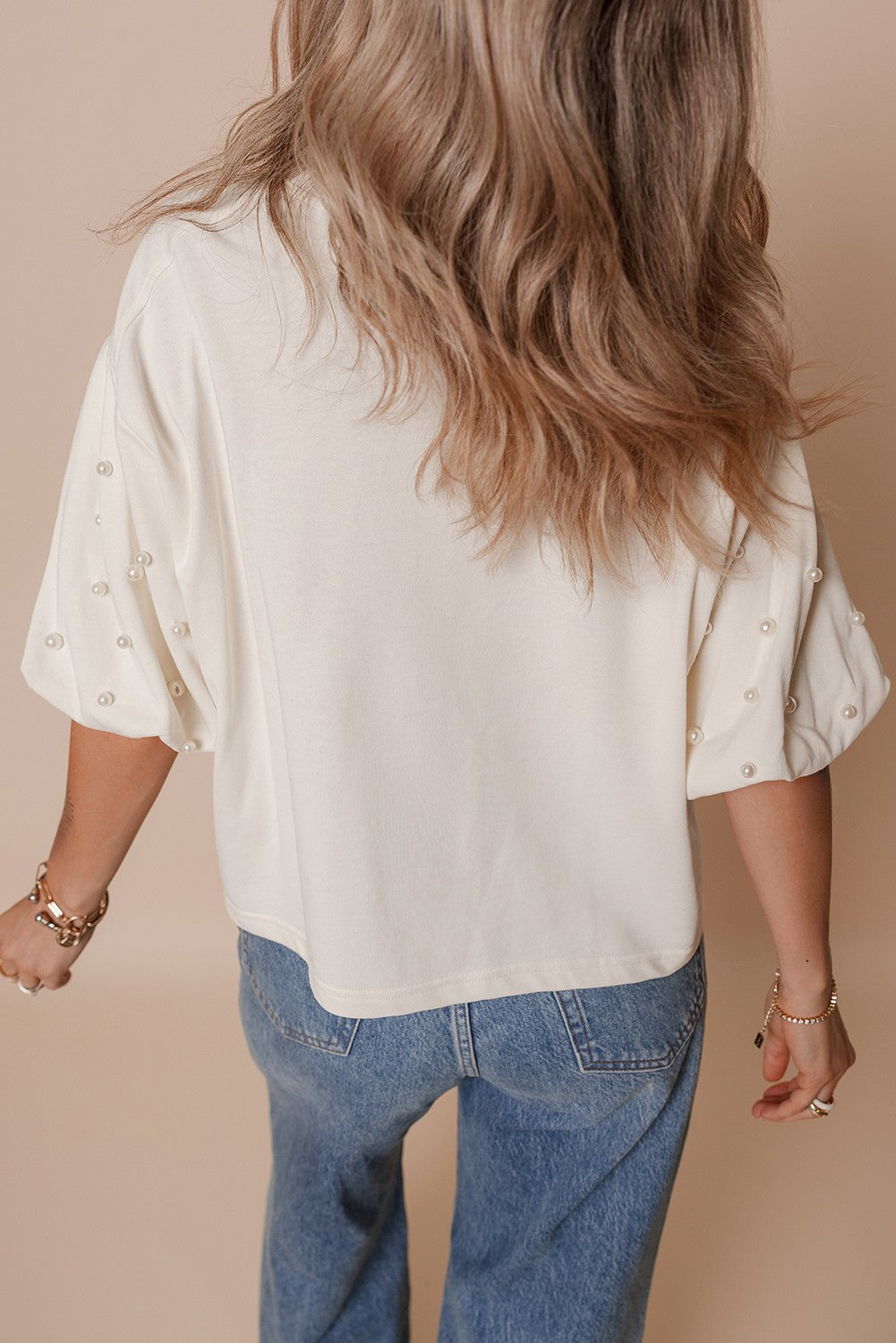 Sylvia Pearled Puff Sleeve Loose Top-1