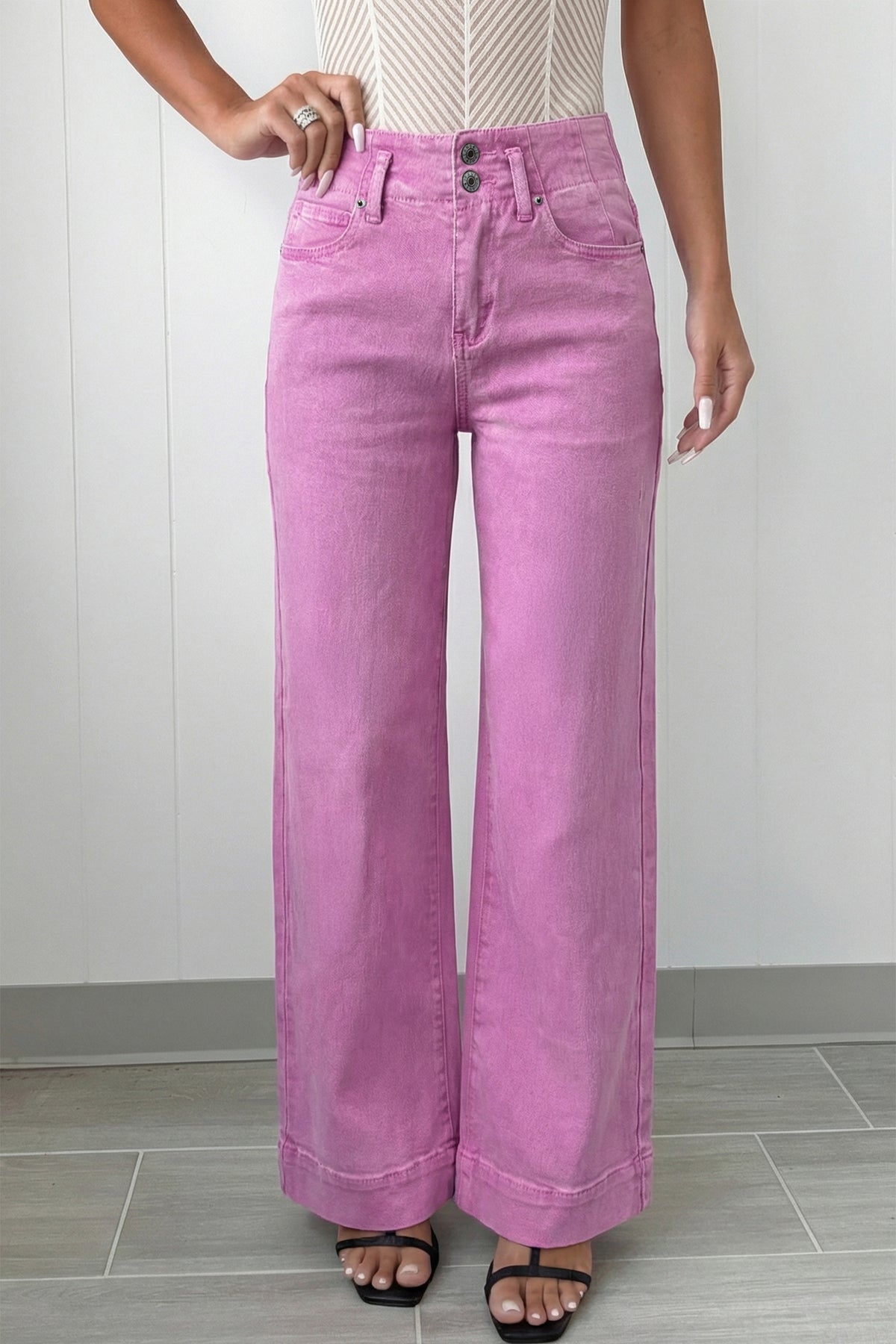 Black 2-Button High Waist Flare Jeans