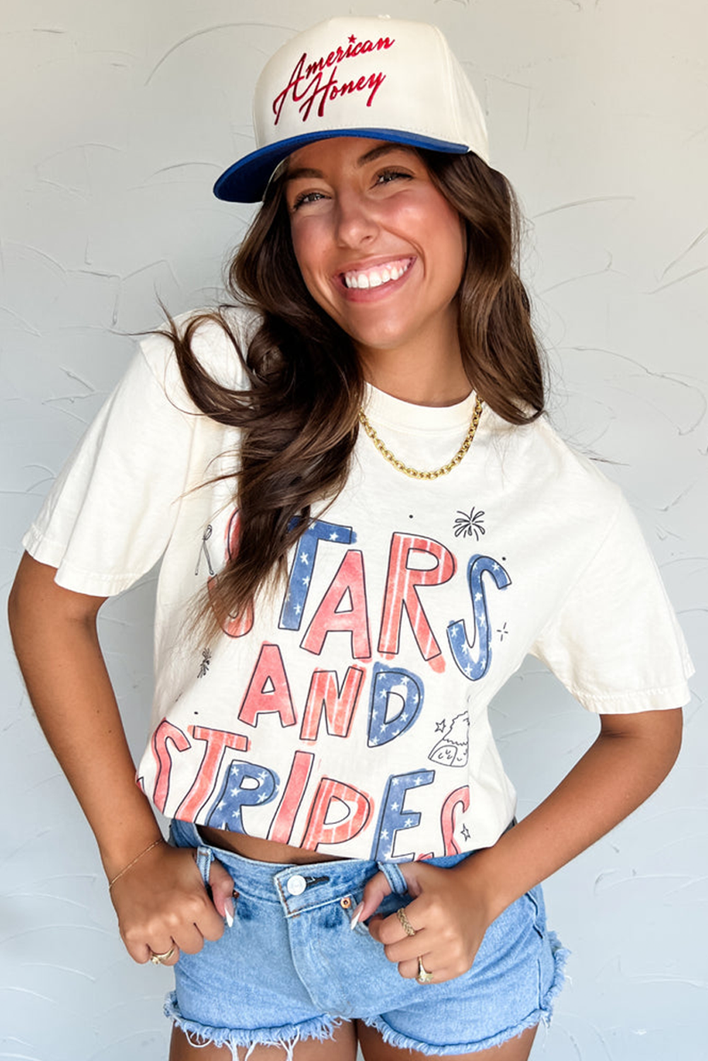 White "Stars and Stripes" Crew Neck Graphic Tee
