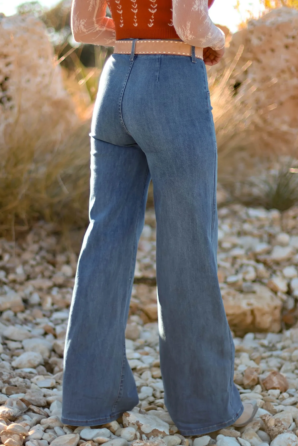 Multi-Button High Waist Wide Leg Jeans with Pockets
